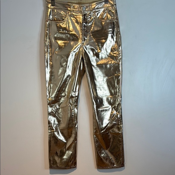 Gap high rise metallic vegan leather gold slim jeans size 28 - Picture 3 of 13